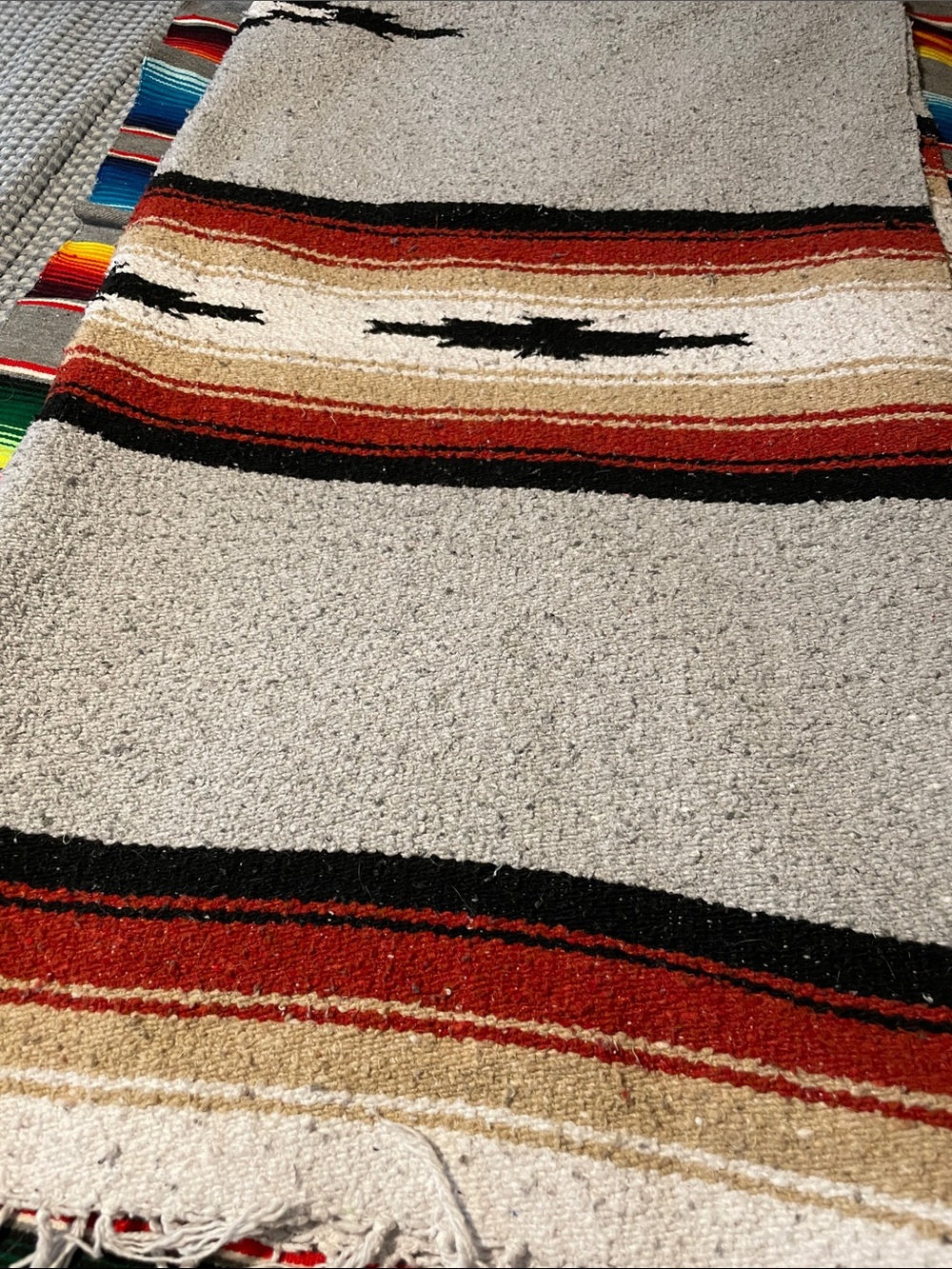 Handwoven Cream and Red Southwestern Decorative blanket